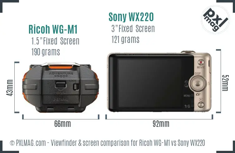 Ricoh WG-M1 vs Sony WX220 Screen and Viewfinder comparison