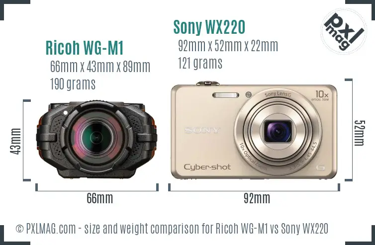 Ricoh WG-M1 vs Sony WX220 size comparison