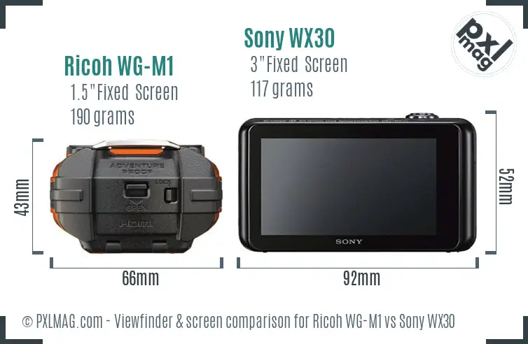 Ricoh WG-M1 vs Sony WX30 Screen and Viewfinder comparison