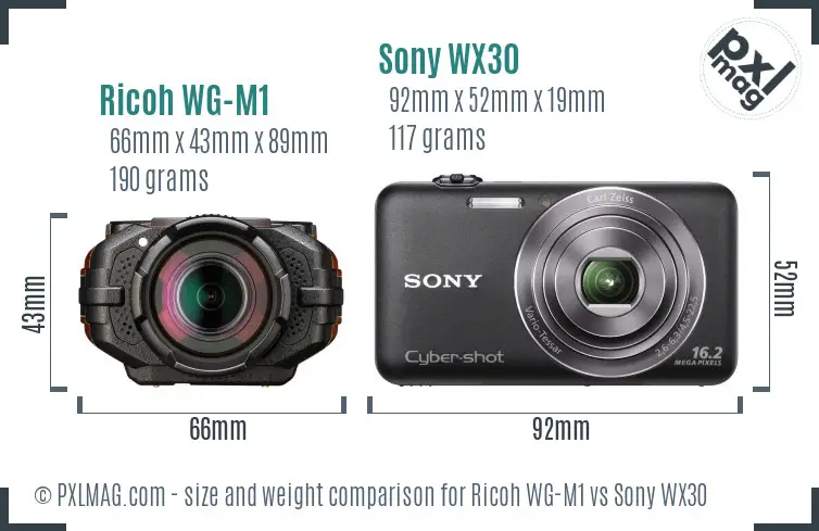 Ricoh WG-M1 vs Sony WX30 size comparison
