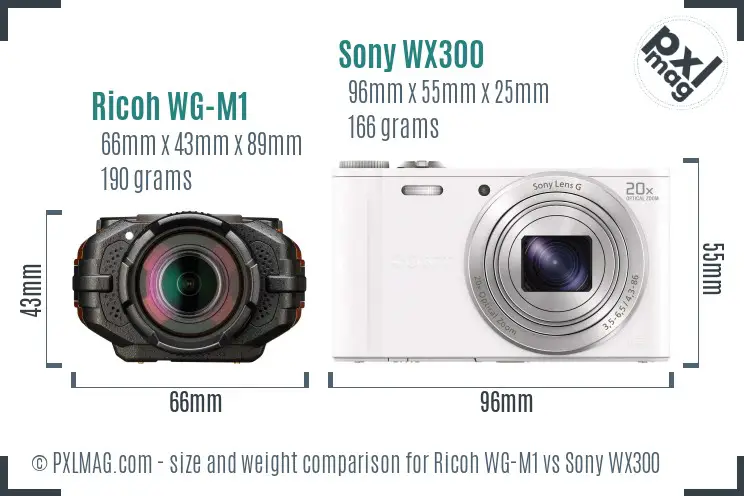 Ricoh WG-M1 vs Sony WX300 size comparison