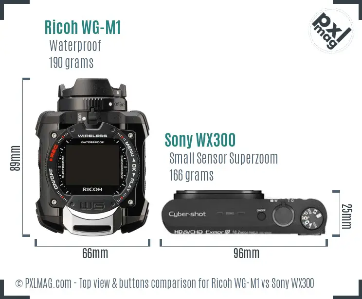 Ricoh WG-M1 vs Sony WX300 top view buttons comparison