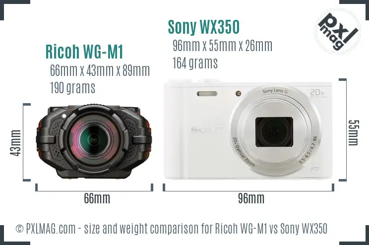 Ricoh WG-M1 vs Sony WX350 size comparison