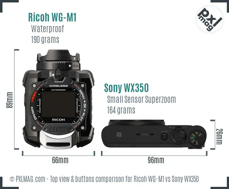 Ricoh WG-M1 vs Sony WX350 top view buttons comparison