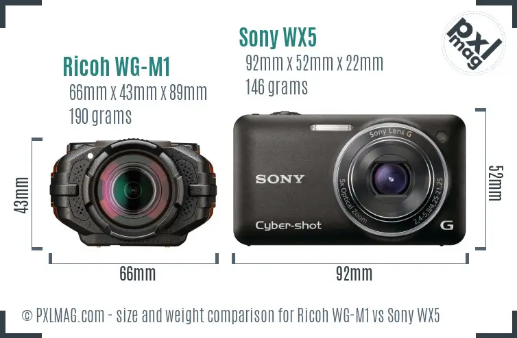 Ricoh WG-M1 vs Sony WX5 size comparison