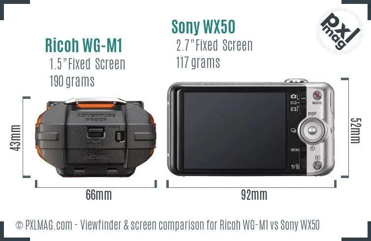 Ricoh WG-M1 vs Sony WX50 Screen and Viewfinder comparison