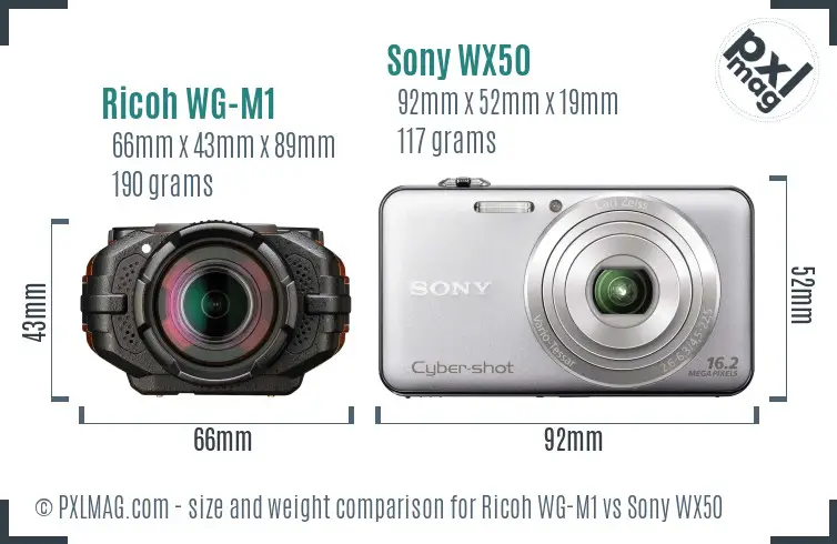 Ricoh WG-M1 vs Sony WX50 size comparison