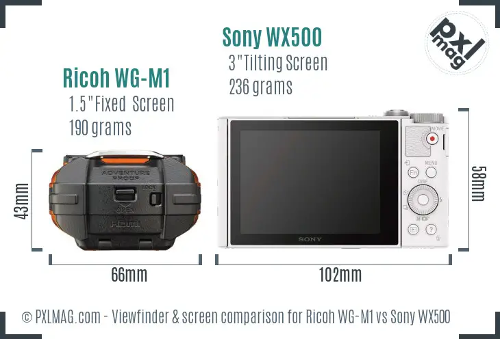 Ricoh WG-M1 vs Sony WX500 Screen and Viewfinder comparison