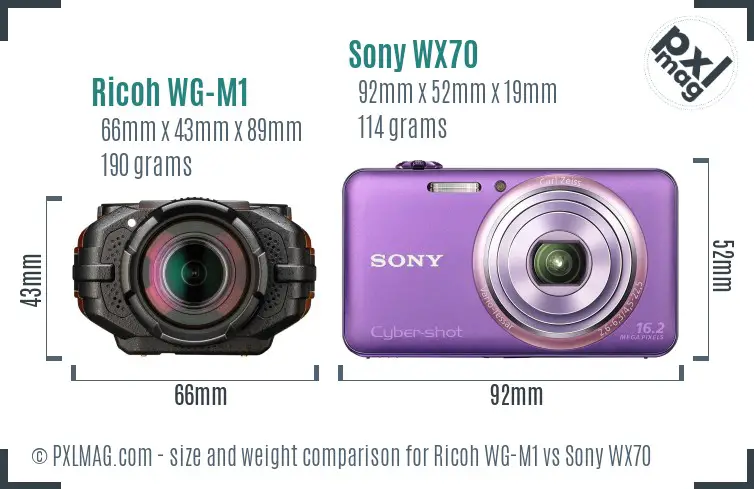 Ricoh WG-M1 vs Sony WX70 size comparison