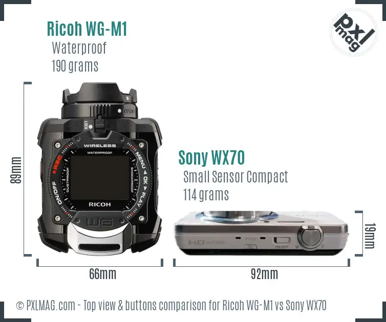 Ricoh WG-M1 vs Sony WX70 top view buttons comparison