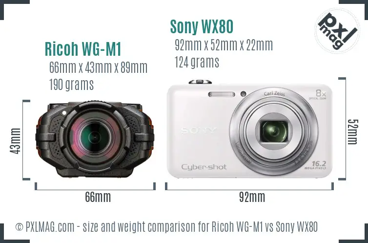 Ricoh WG-M1 vs Sony WX80 size comparison