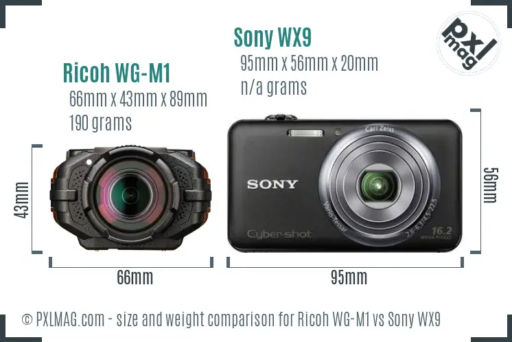 Ricoh WG-M1 vs Sony WX9 size comparison