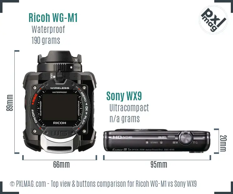 Ricoh WG-M1 vs Sony WX9 top view buttons comparison