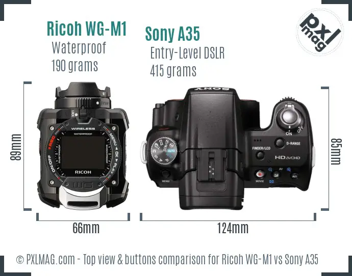Ricoh WG-M1 vs Sony A35 top view buttons comparison