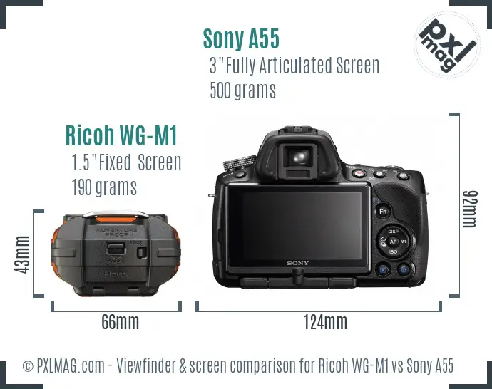 Ricoh WG-M1 vs Sony A55 Screen and Viewfinder comparison