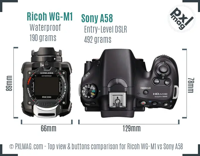 Ricoh WG-M1 vs Sony A58 top view buttons comparison