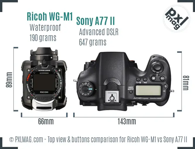 Ricoh WG-M1 vs Sony A77 II top view buttons comparison