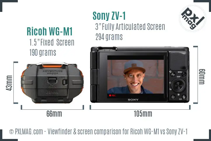 Ricoh WG-M1 vs Sony ZV-1 Screen and Viewfinder comparison