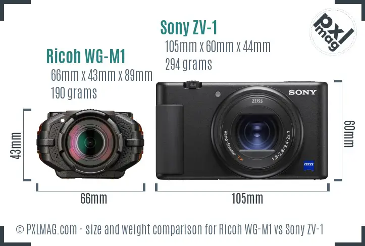 Ricoh WG-M1 vs Sony ZV-1 size comparison