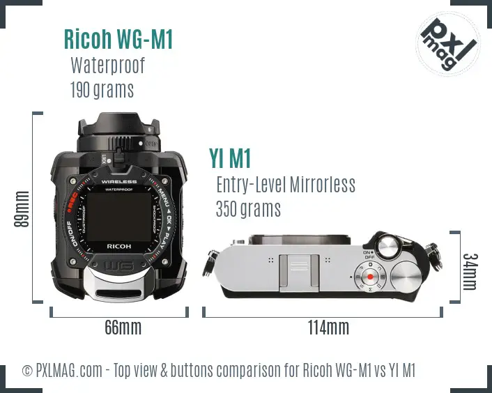 Ricoh WG-M1 vs YI M1 top view buttons comparison