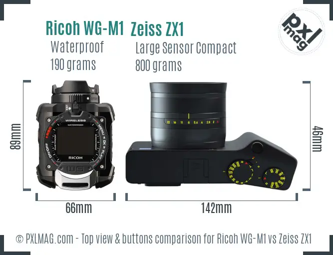 Ricoh WG-M1 vs Zeiss ZX1 top view buttons comparison