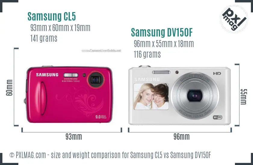 Samsung CL5 vs Samsung DV150F size comparison