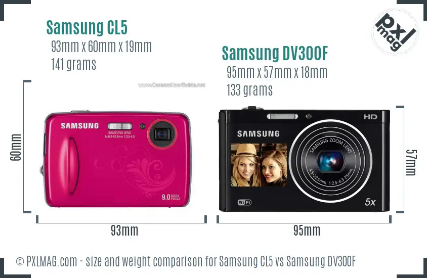 Samsung CL5 vs Samsung DV300F size comparison