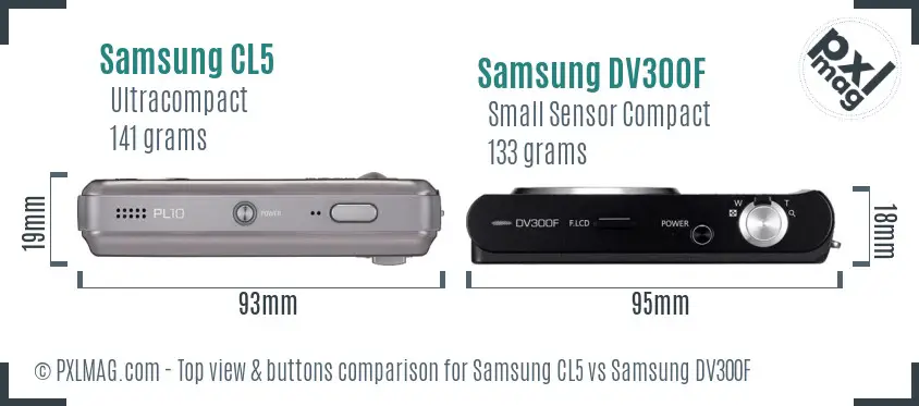 Samsung CL5 vs Samsung DV300F top view buttons comparison