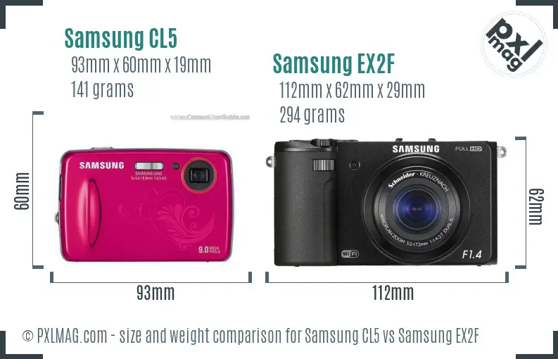 Samsung CL5 vs Samsung EX2F size comparison