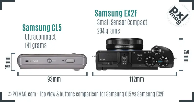 Samsung CL5 vs Samsung EX2F top view buttons comparison