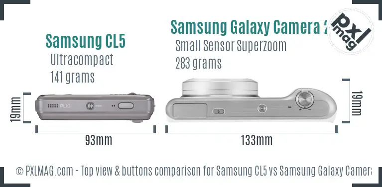 Samsung CL5 vs Samsung Galaxy Camera 2 top view buttons comparison