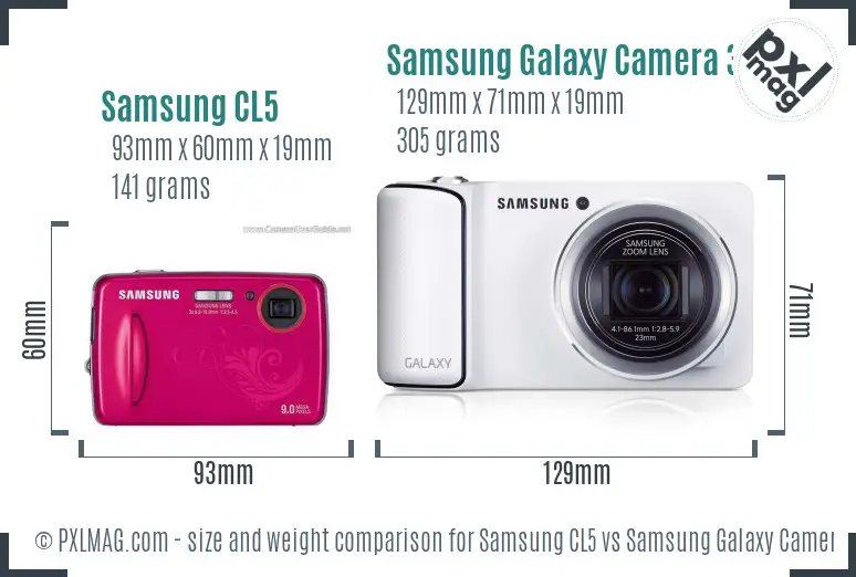 Samsung CL5 vs Samsung Galaxy Camera 3G size comparison