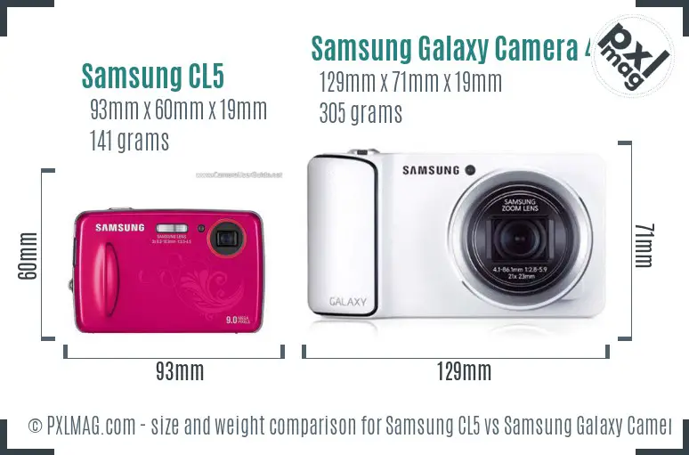 Samsung CL5 vs Samsung Galaxy Camera 4G size comparison