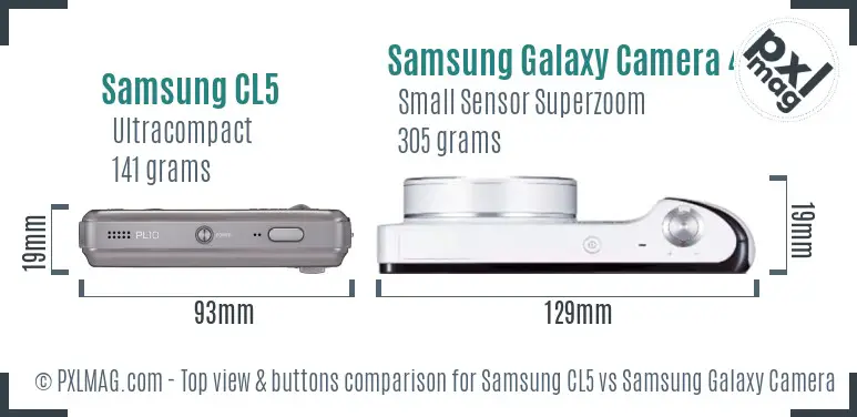 Samsung CL5 vs Samsung Galaxy Camera 4G top view buttons comparison
