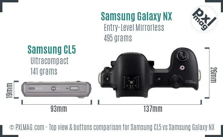 Samsung CL5 vs Samsung Galaxy NX top view buttons comparison