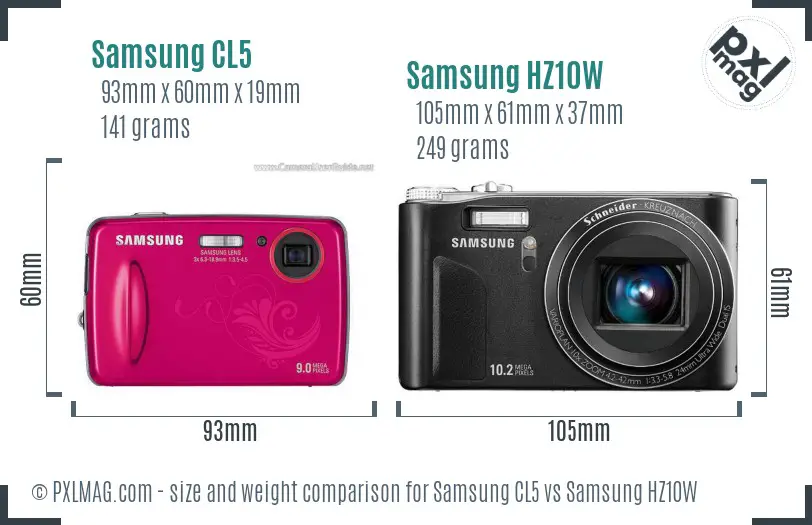 Samsung CL5 vs Samsung HZ10W size comparison