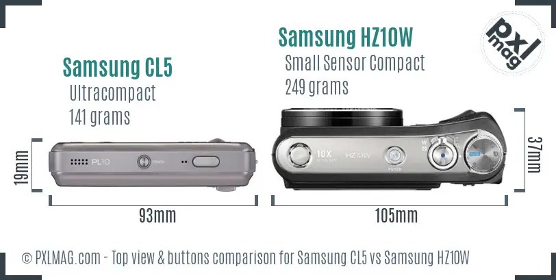 Samsung CL5 vs Samsung HZ10W top view buttons comparison