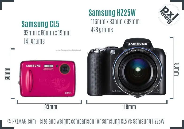 Samsung CL5 vs Samsung HZ25W size comparison