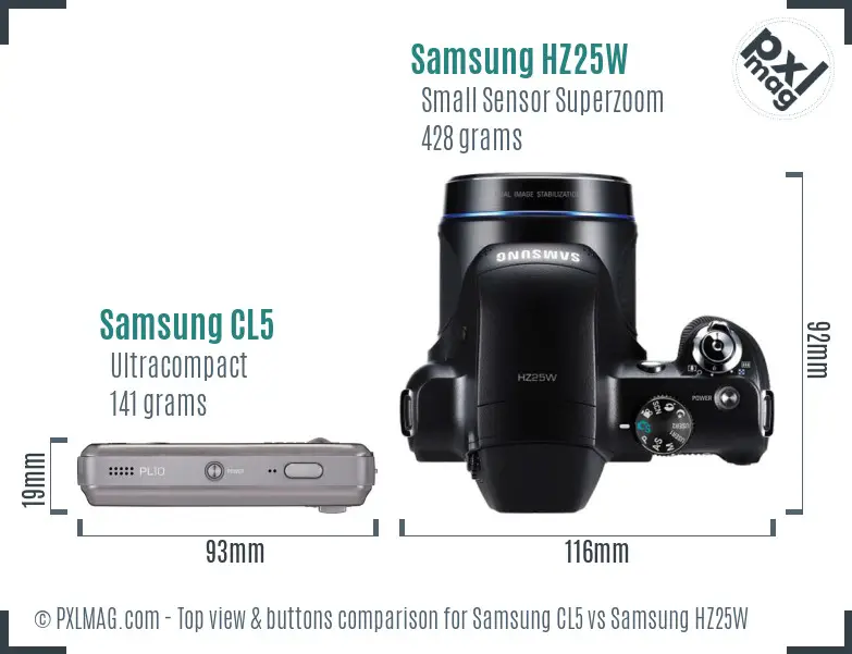 Samsung CL5 vs Samsung HZ25W top view buttons comparison