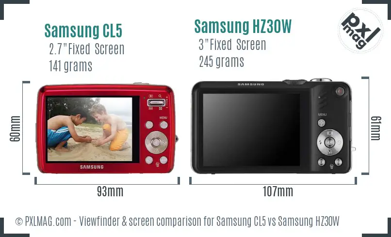 Samsung CL5 vs Samsung HZ30W Screen and Viewfinder comparison