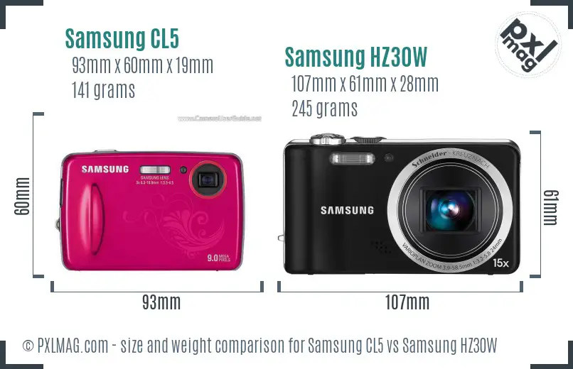 Samsung CL5 vs Samsung HZ30W size comparison