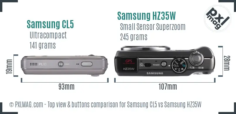 Samsung CL5 vs Samsung HZ35W top view buttons comparison