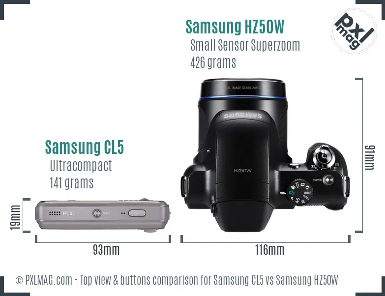 Samsung CL5 vs Samsung HZ50W top view buttons comparison