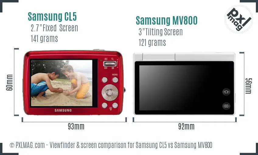 Samsung CL5 vs Samsung MV800 Screen and Viewfinder comparison