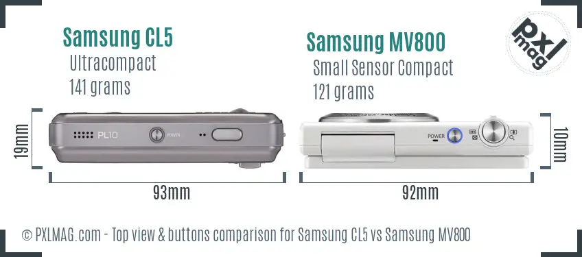 Samsung CL5 vs Samsung MV800 top view buttons comparison