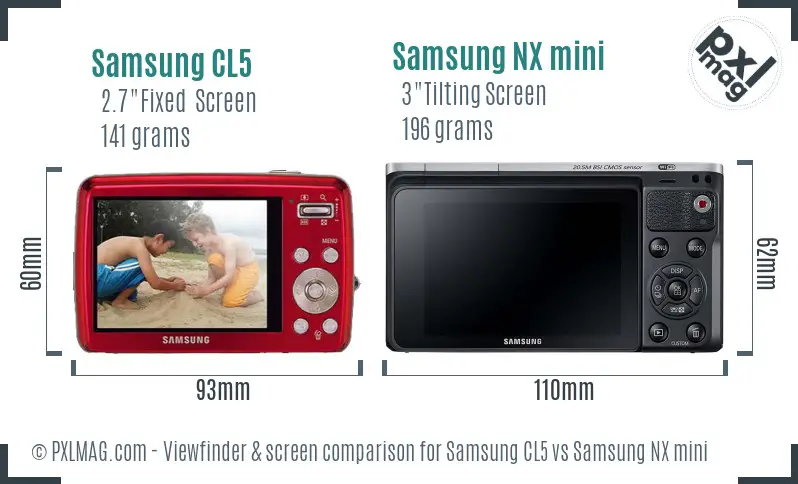 Samsung CL5 vs Samsung NX mini Screen and Viewfinder comparison