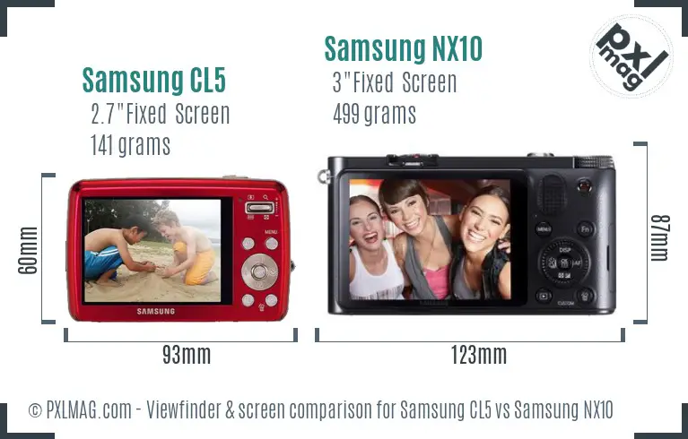 Samsung CL5 vs Samsung NX10 Screen and Viewfinder comparison