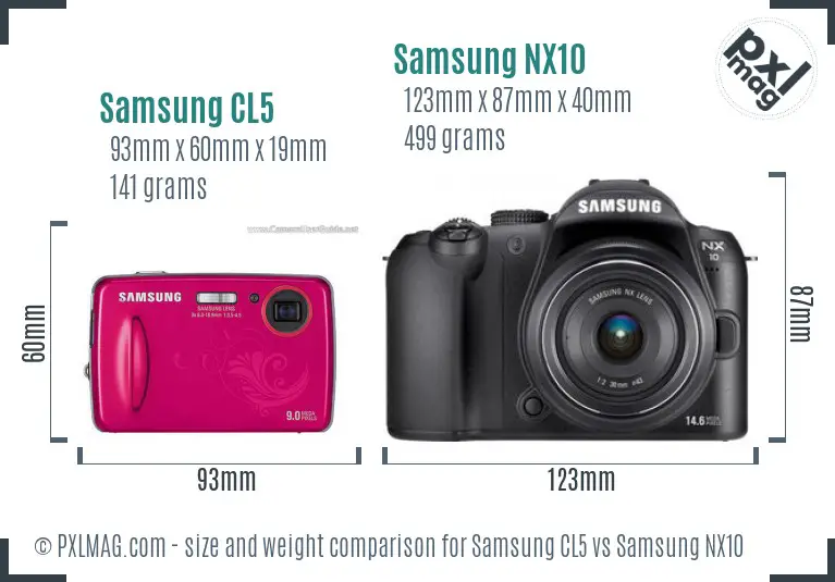 Samsung CL5 vs Samsung NX10 size comparison