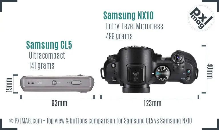 Samsung CL5 vs Samsung NX10 top view buttons comparison