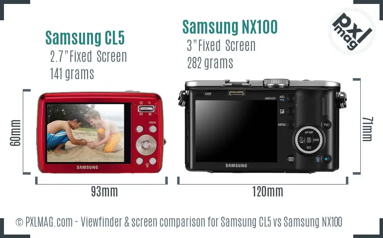 Samsung CL5 vs Samsung NX100 Screen and Viewfinder comparison